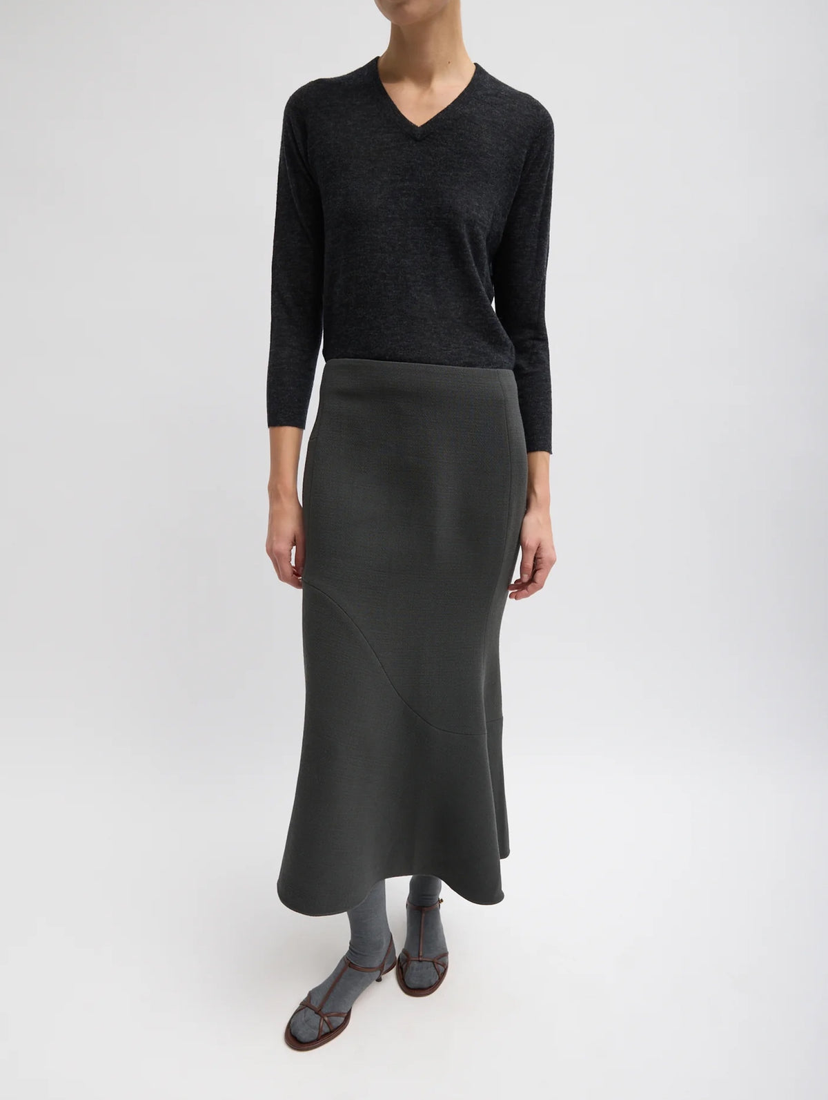 Wool Crepe Marte Fluid Skirt in Dark Grey