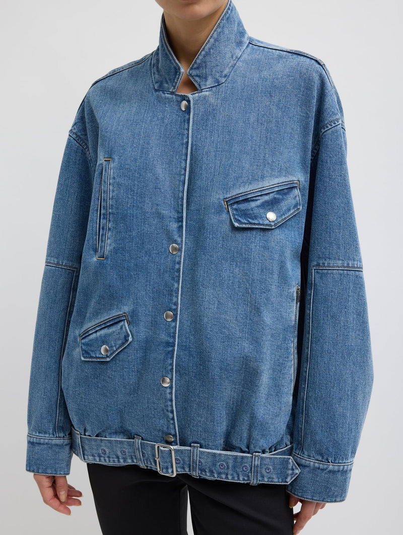 Classic Denim Moto Bomber in Classic Blue