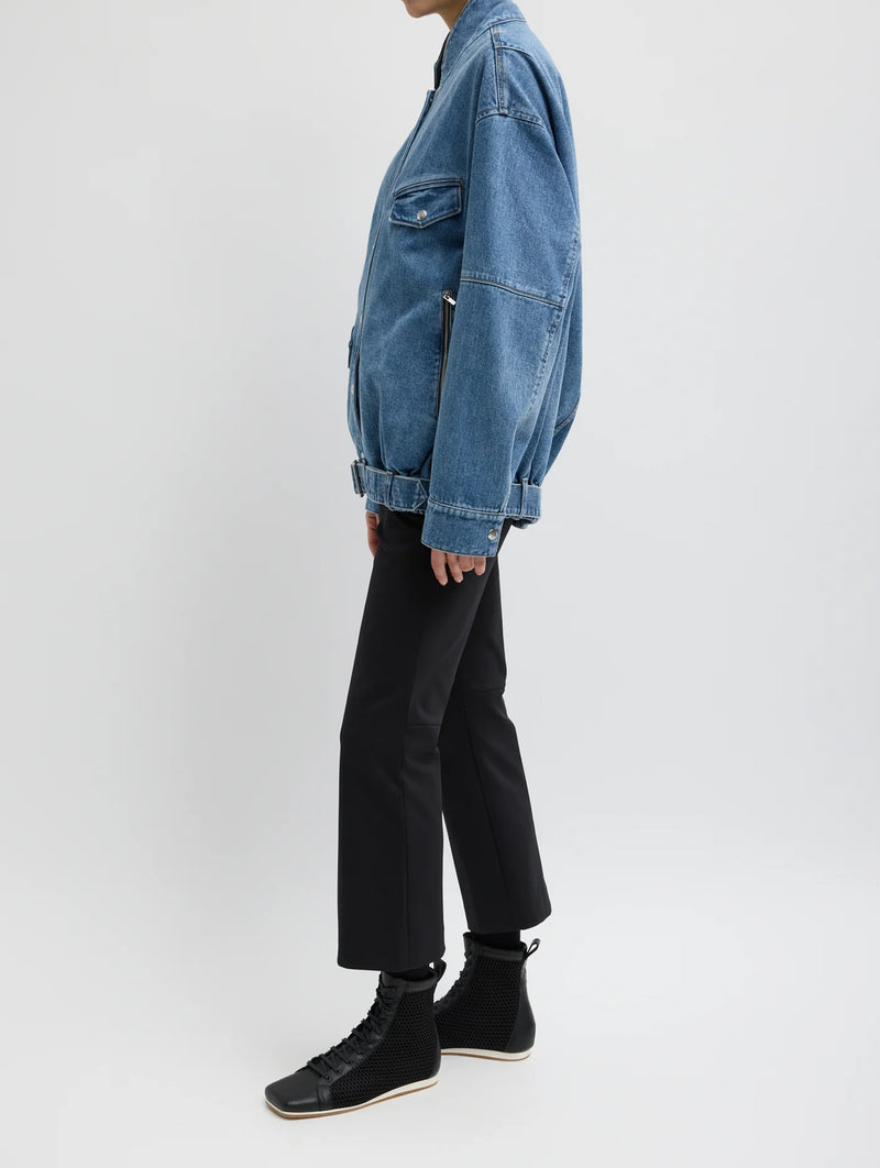 Classic Denim Moto Bomber in Classic Blue