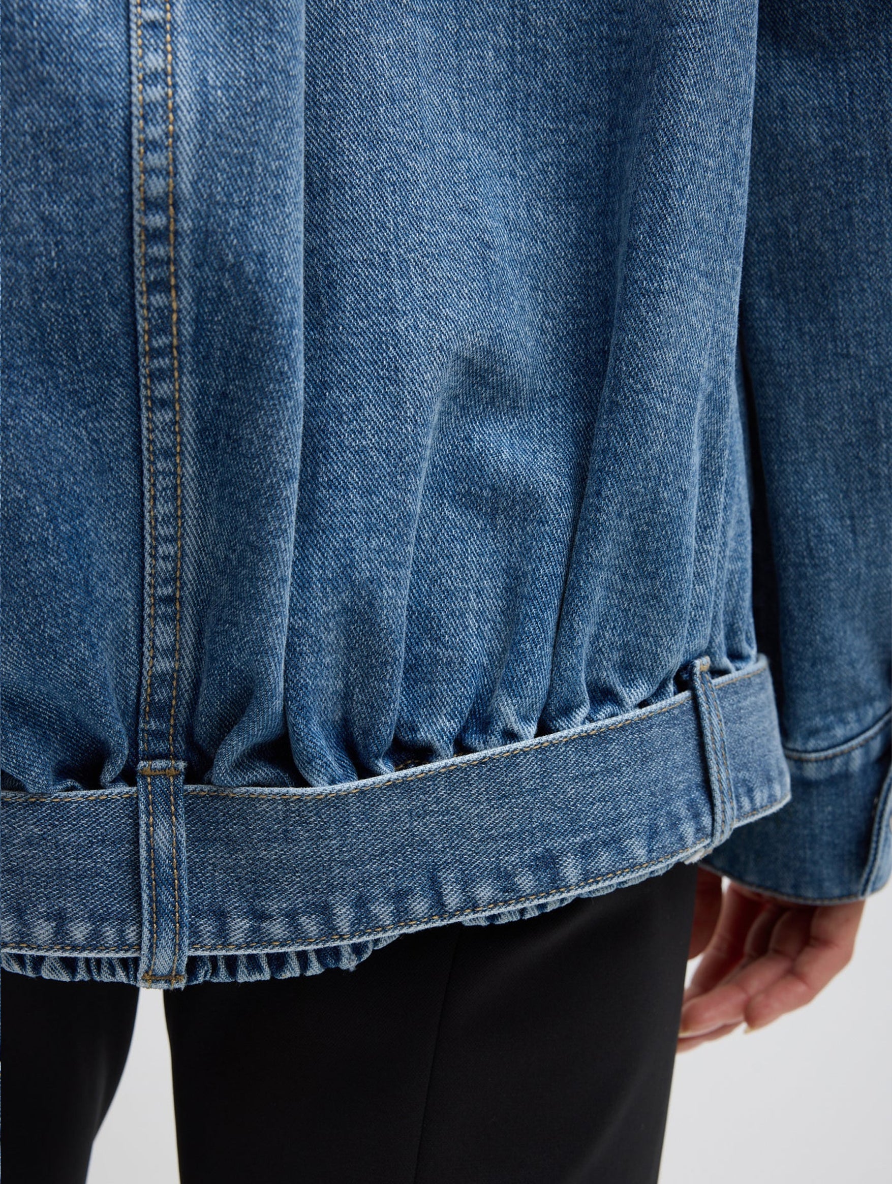 Classic Denim Moto Bomber in Classic Blue