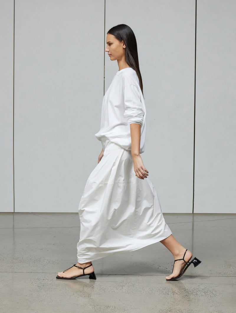 Nylon Asymmetrical Balloon Skirt in White