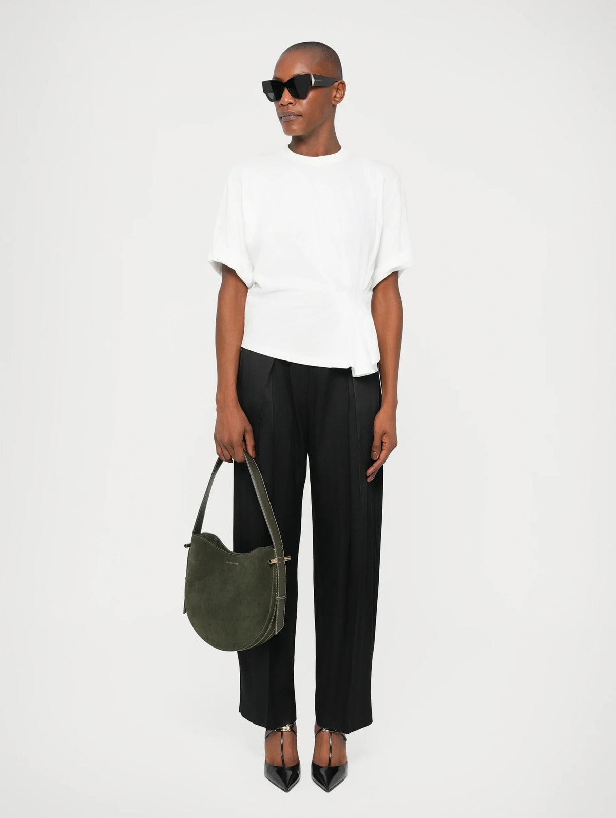 The Medium Suede Dia Bag in Dark Olive