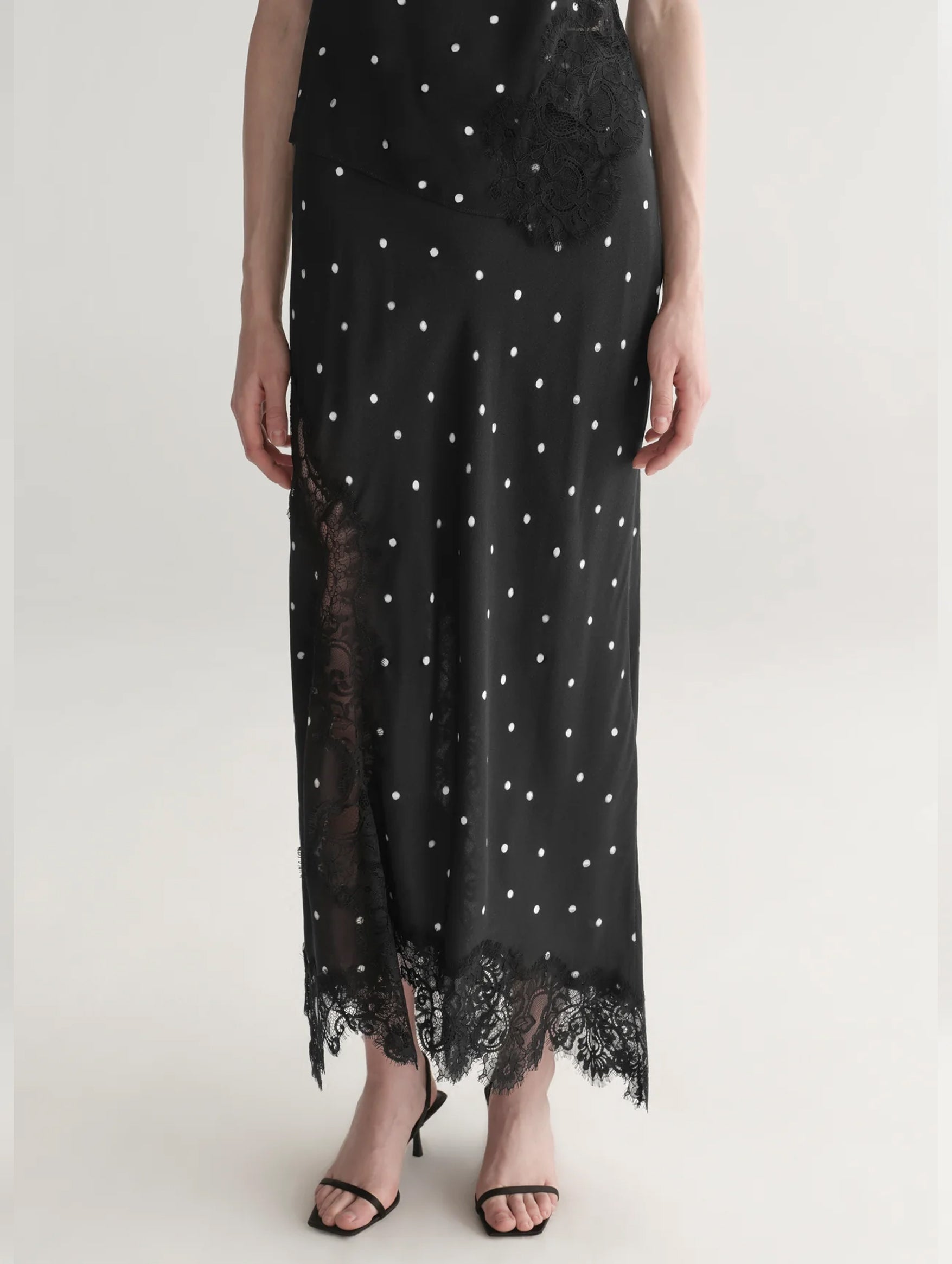 Olivia Polka Dot Lace Skirt in Black and Cream