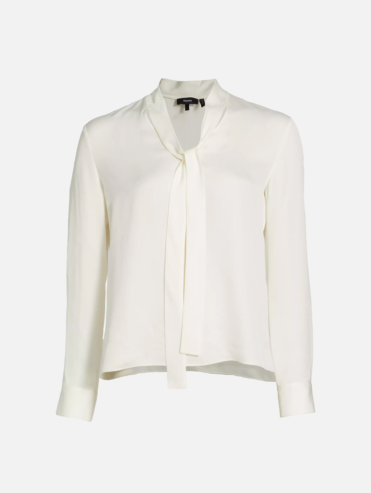 Open Tie Neck Silk  Blouse in Ivory