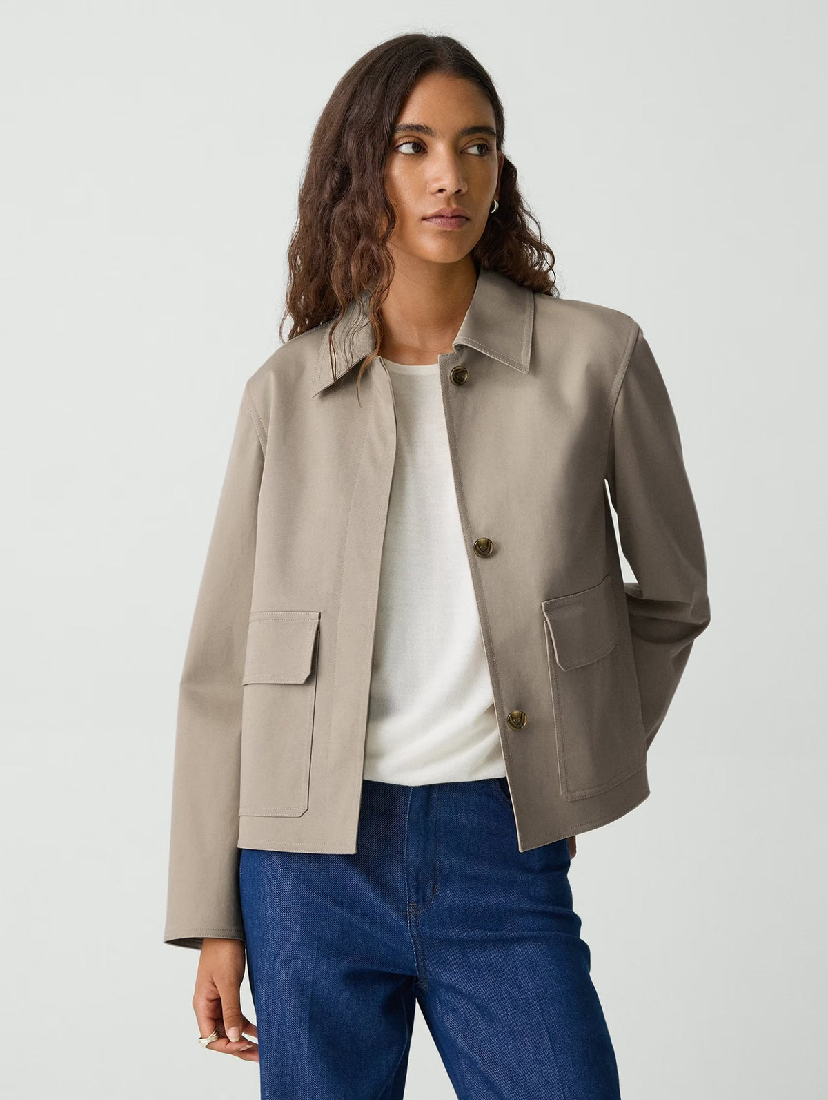 Patch Boxy Jacket in Soft Taupe