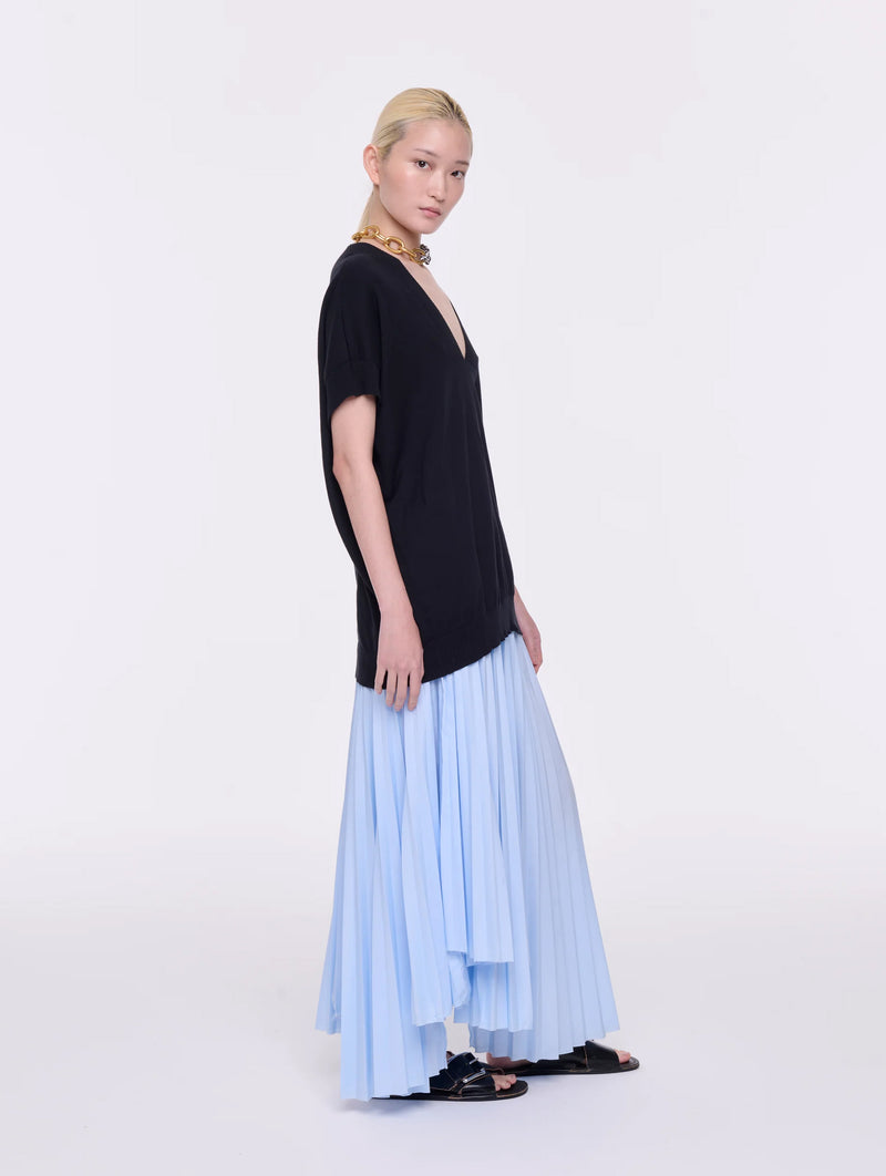 Long Pleated Skirt in Light Blue