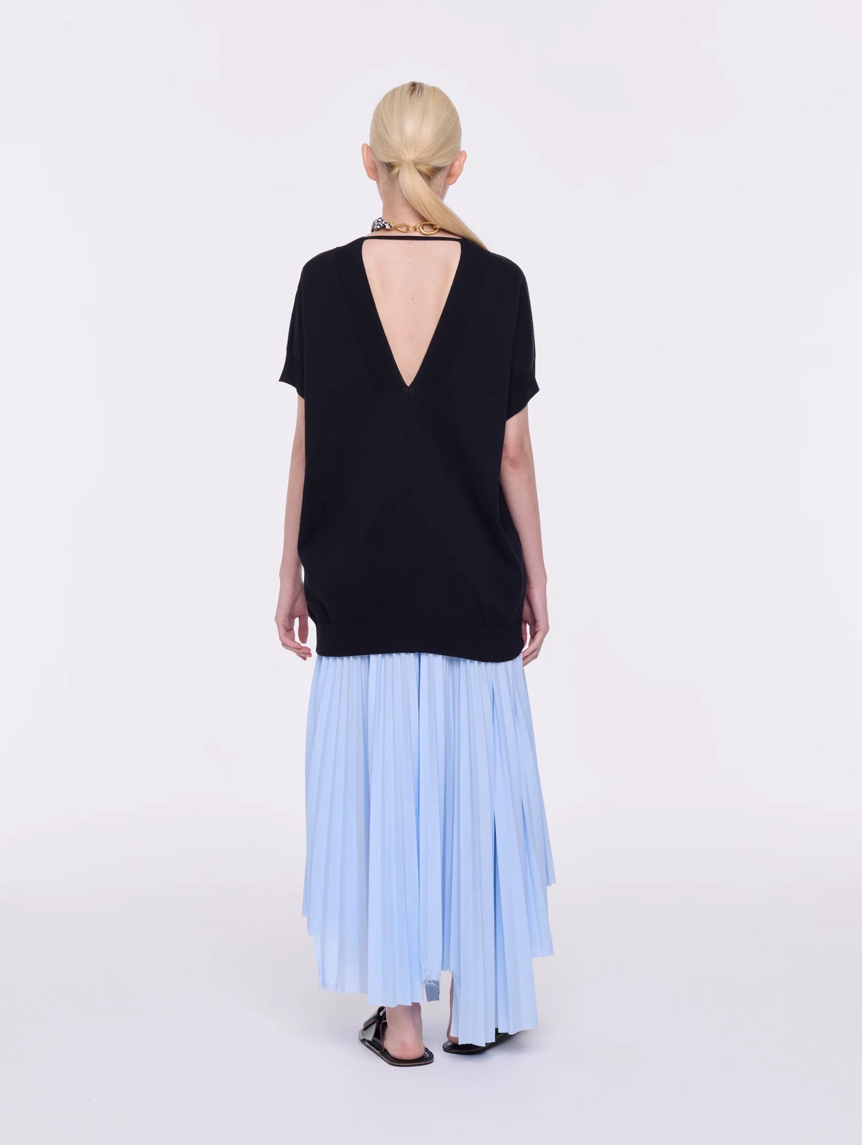 Long Pleated Skirt in Light Blue