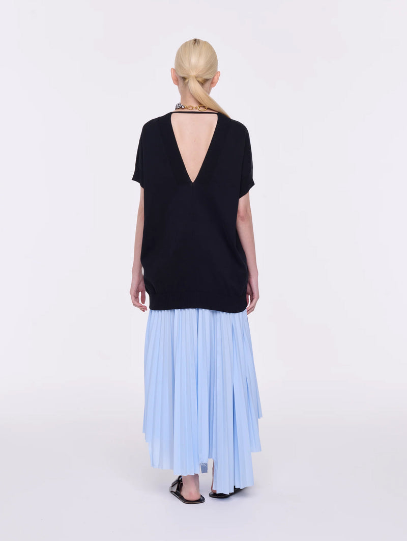 Long Pleated Skirt in Light Blue