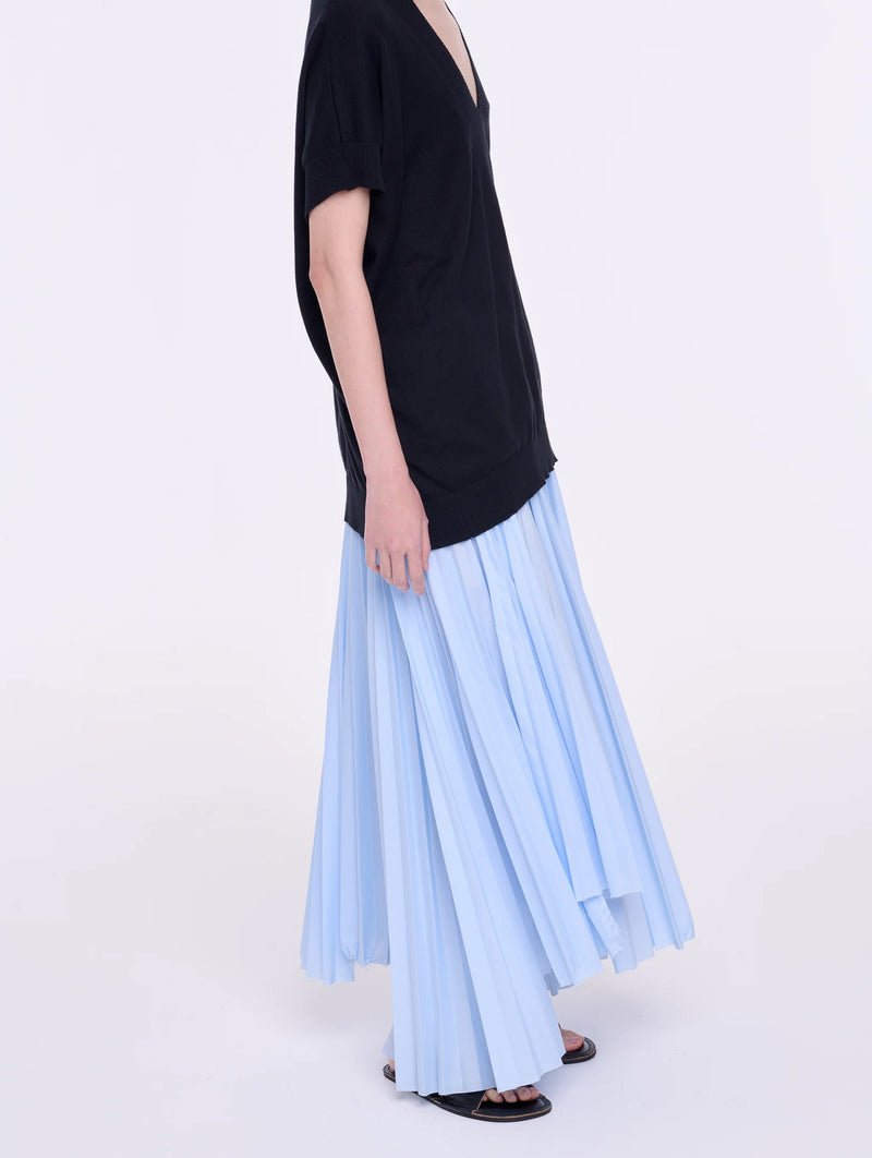 Long Pleated Skirt in Light Blue