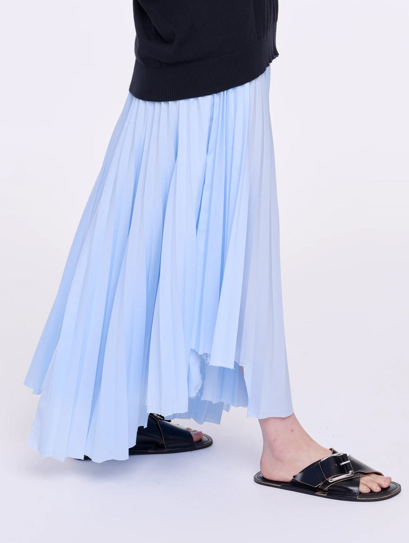 Long Pleated Skirt in Light Blue