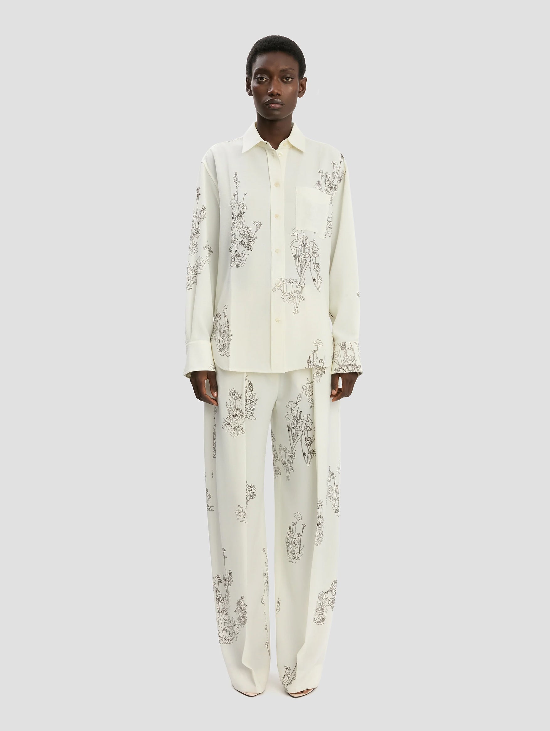 Pyjama Shirt in Off White Floral Print