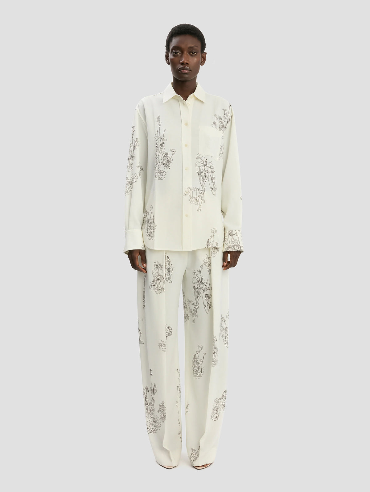 Pyjama Shirt in Off White Floral Print