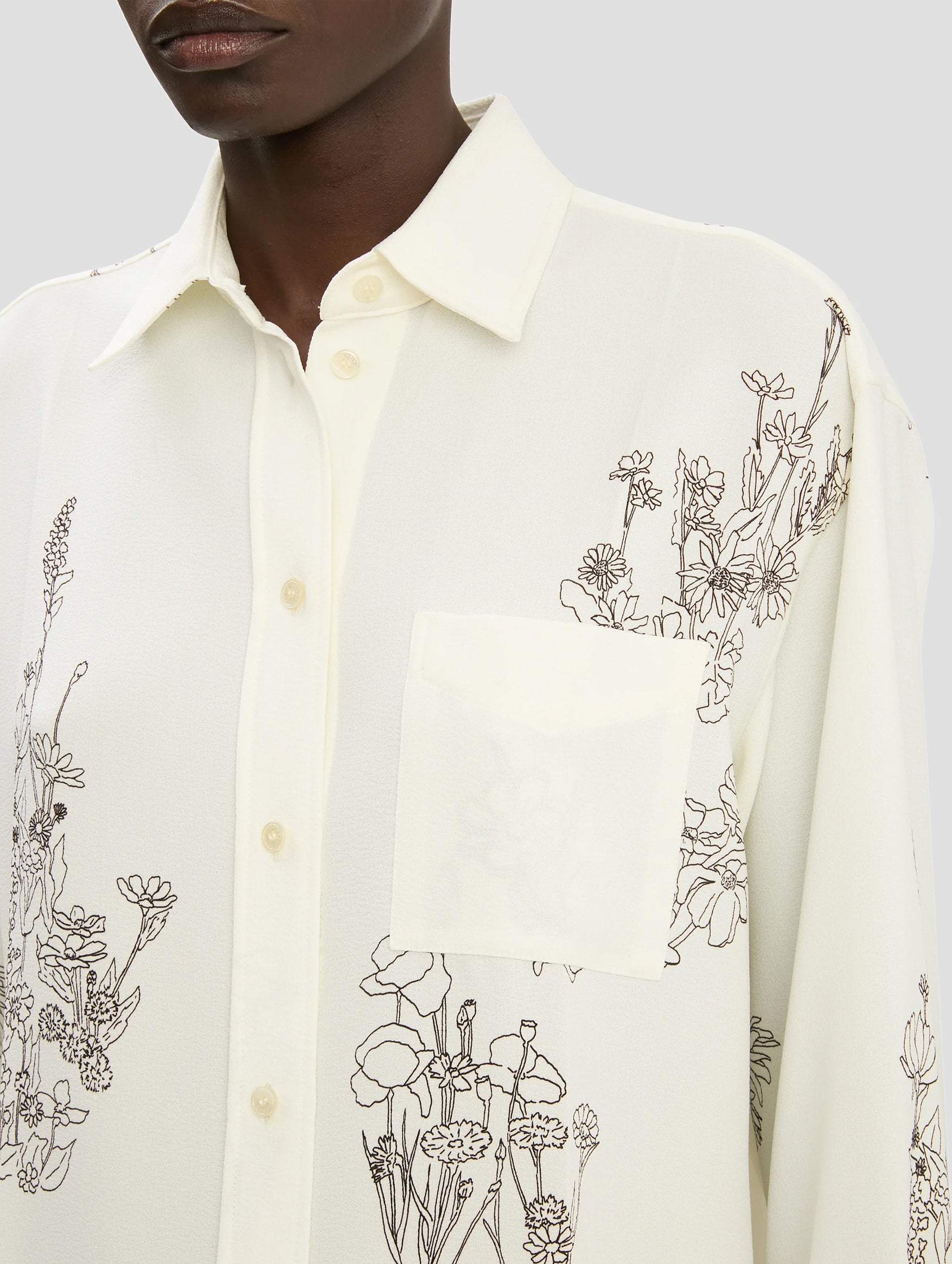 Pyjama Shirt in Off White Floral Print