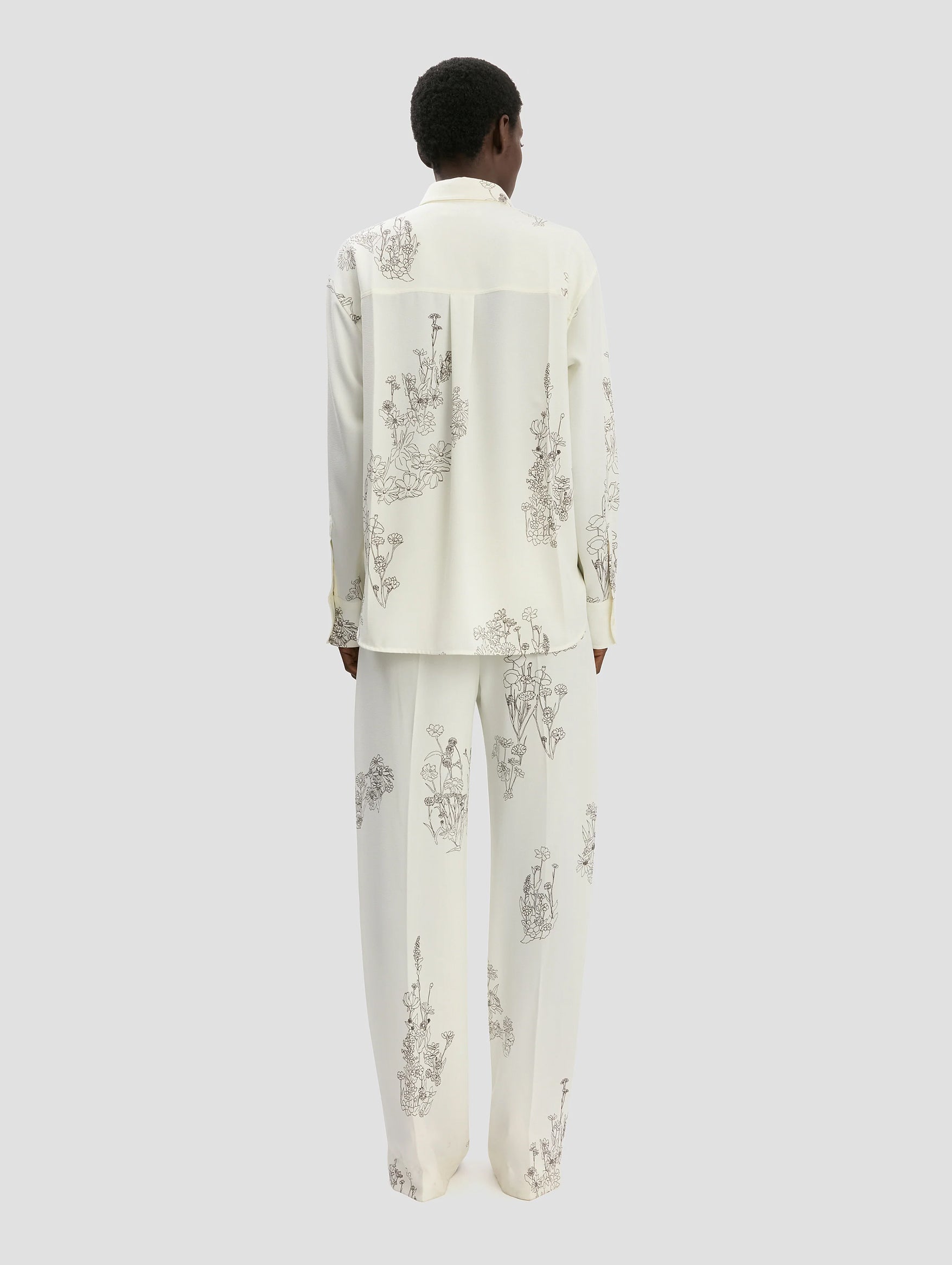 Pyjama Shirt in Off White Floral Print