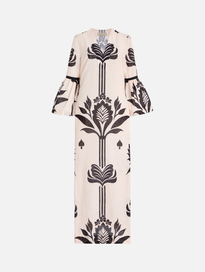 Rajasthan Tunic Dress in Ivory & Black Lotus