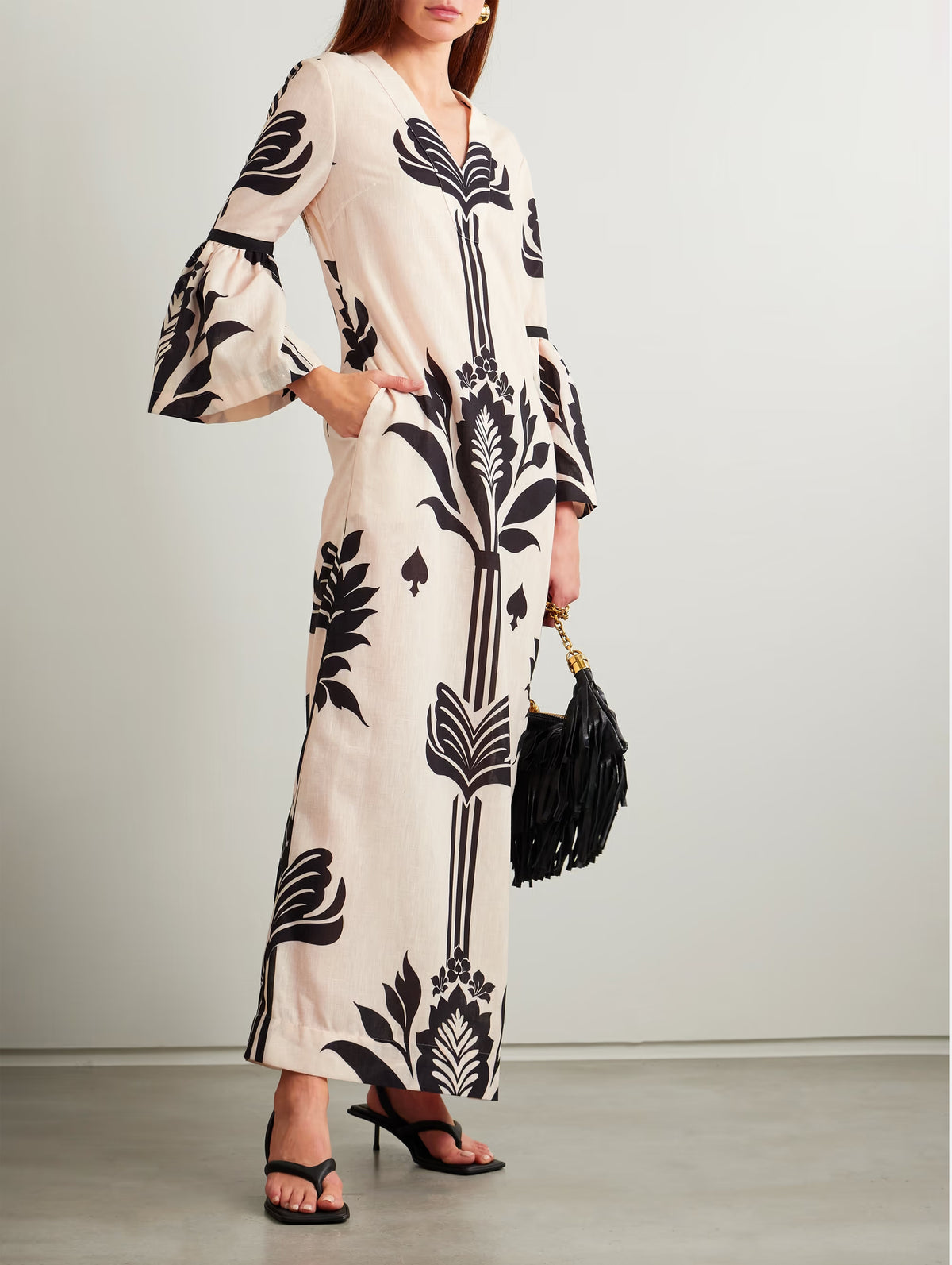 Rajasthan Tunic Dress in Ivory & Black Lotus