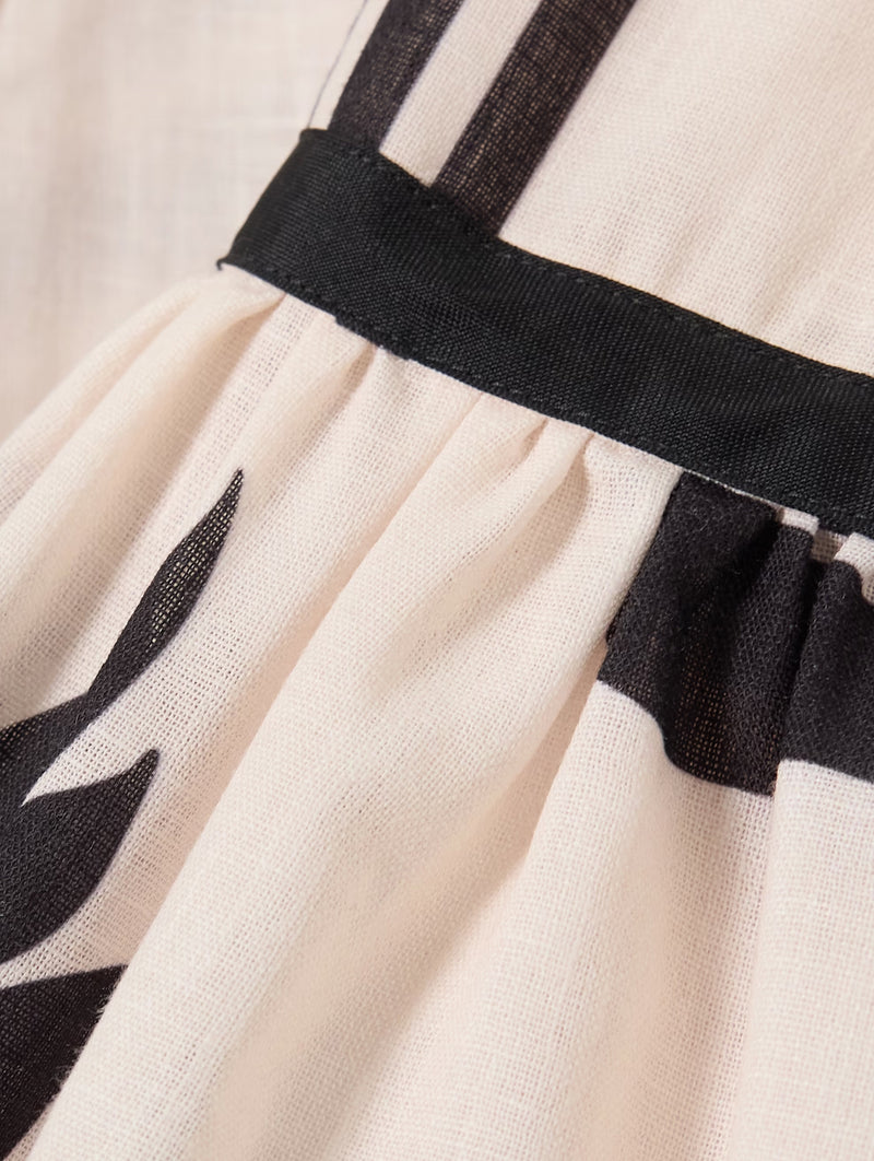 Rajasthan Tunic Dress in Ivory & Black Lotus