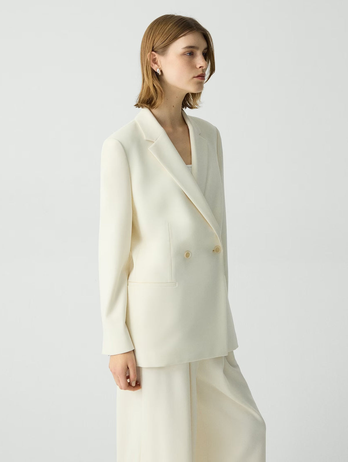 Relaxed Double-Breasted Blazer in Rice