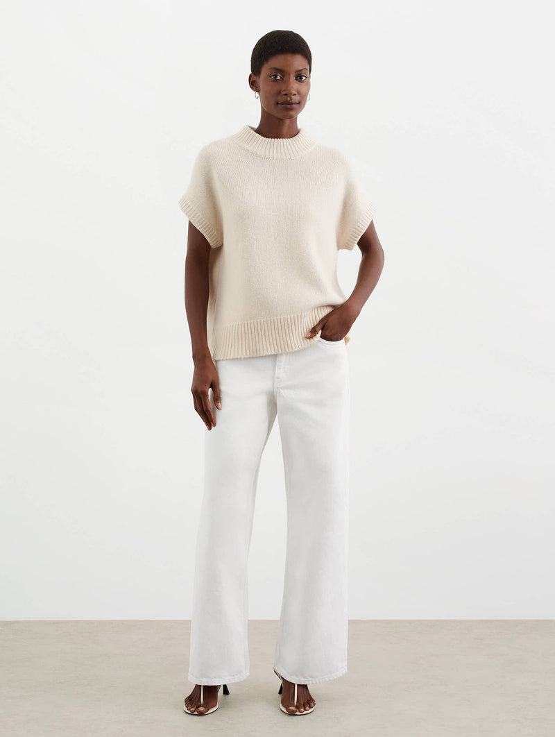 Round Neck Cashmere Top in Feather White