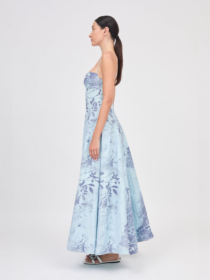 Rudie Bustier Maxi Dress in Sky Floral