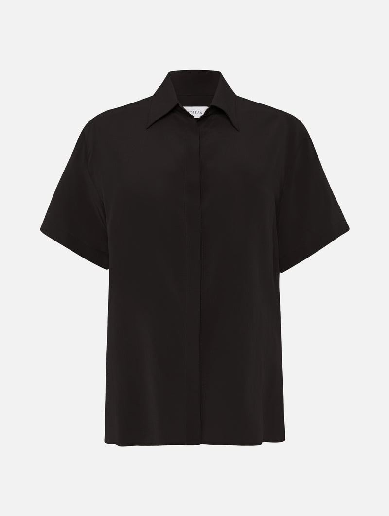 Short Sleeve Silk Shirt in Black