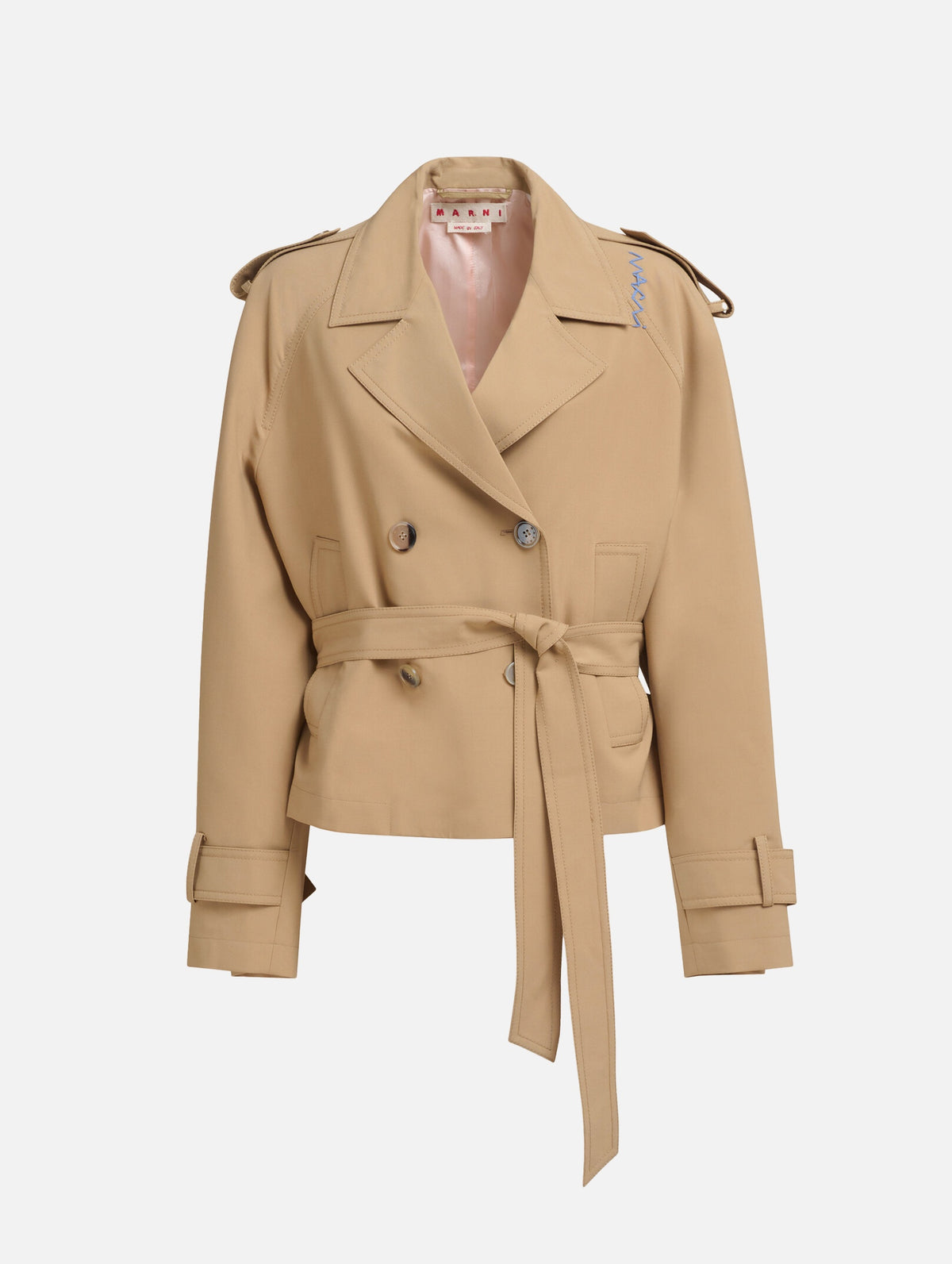 Short Wool Blend Trench in Winter Wheat