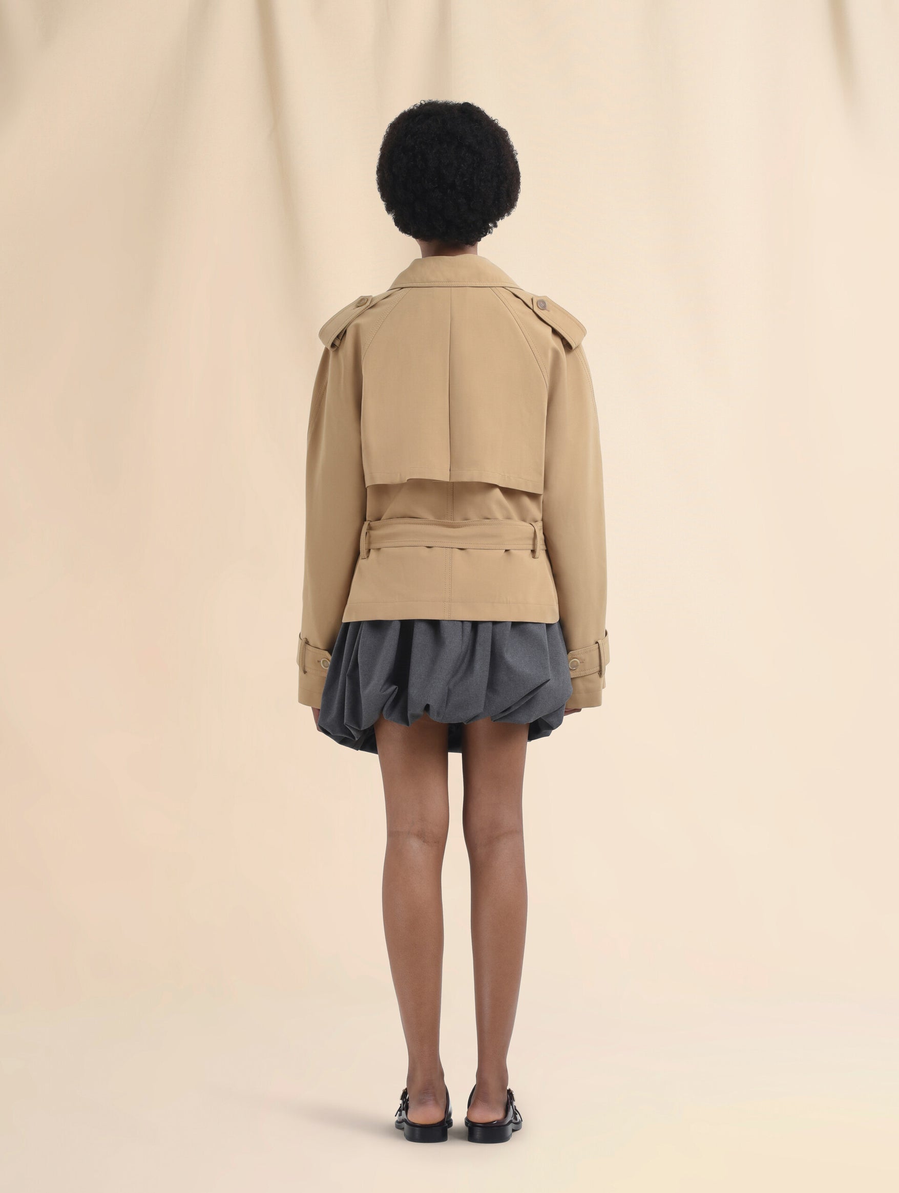 Short Wool Blend Trench in Winter Wheat