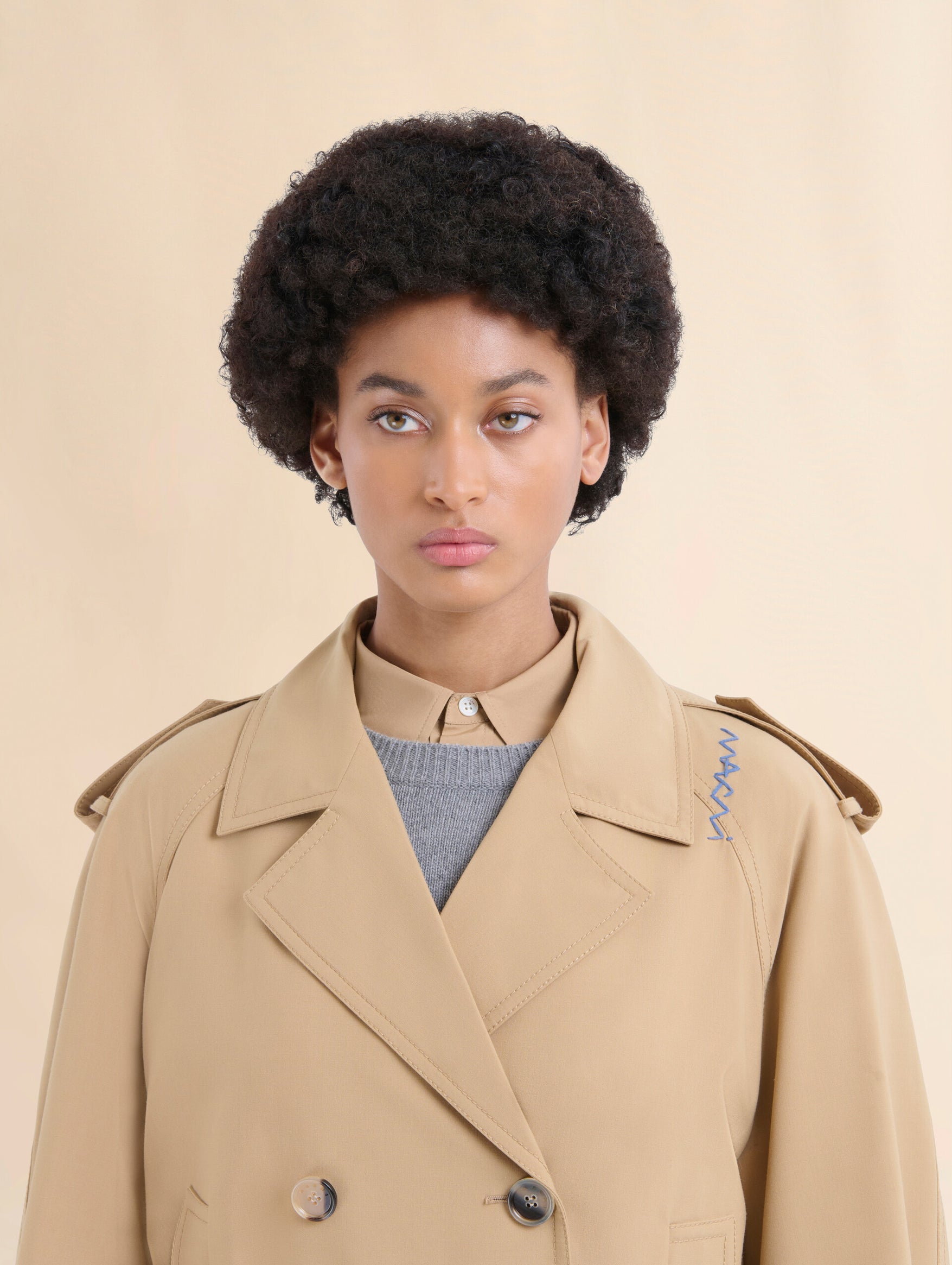 Short Wool Blend Trench in Winter Wheat