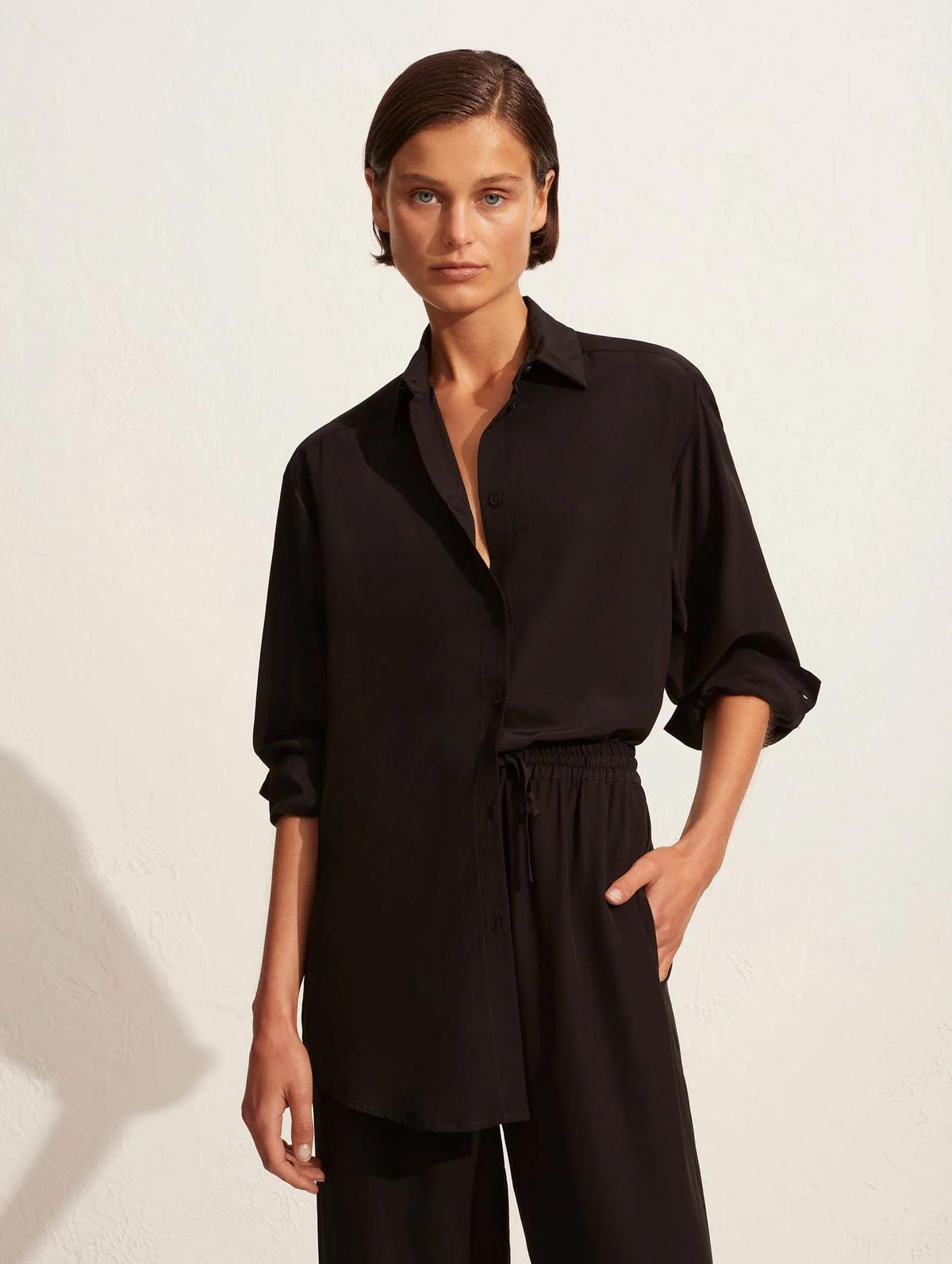 Long Sleeve Silk Shirt in Black