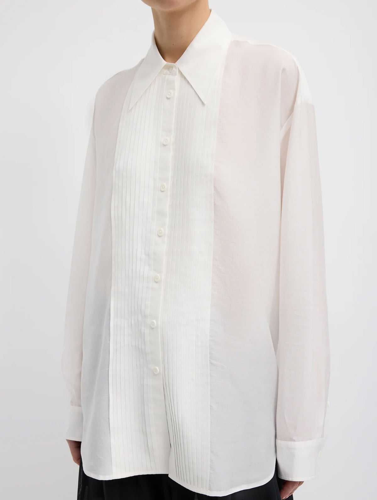 Silk Voile Easy Pintucked Shirt in Ivory