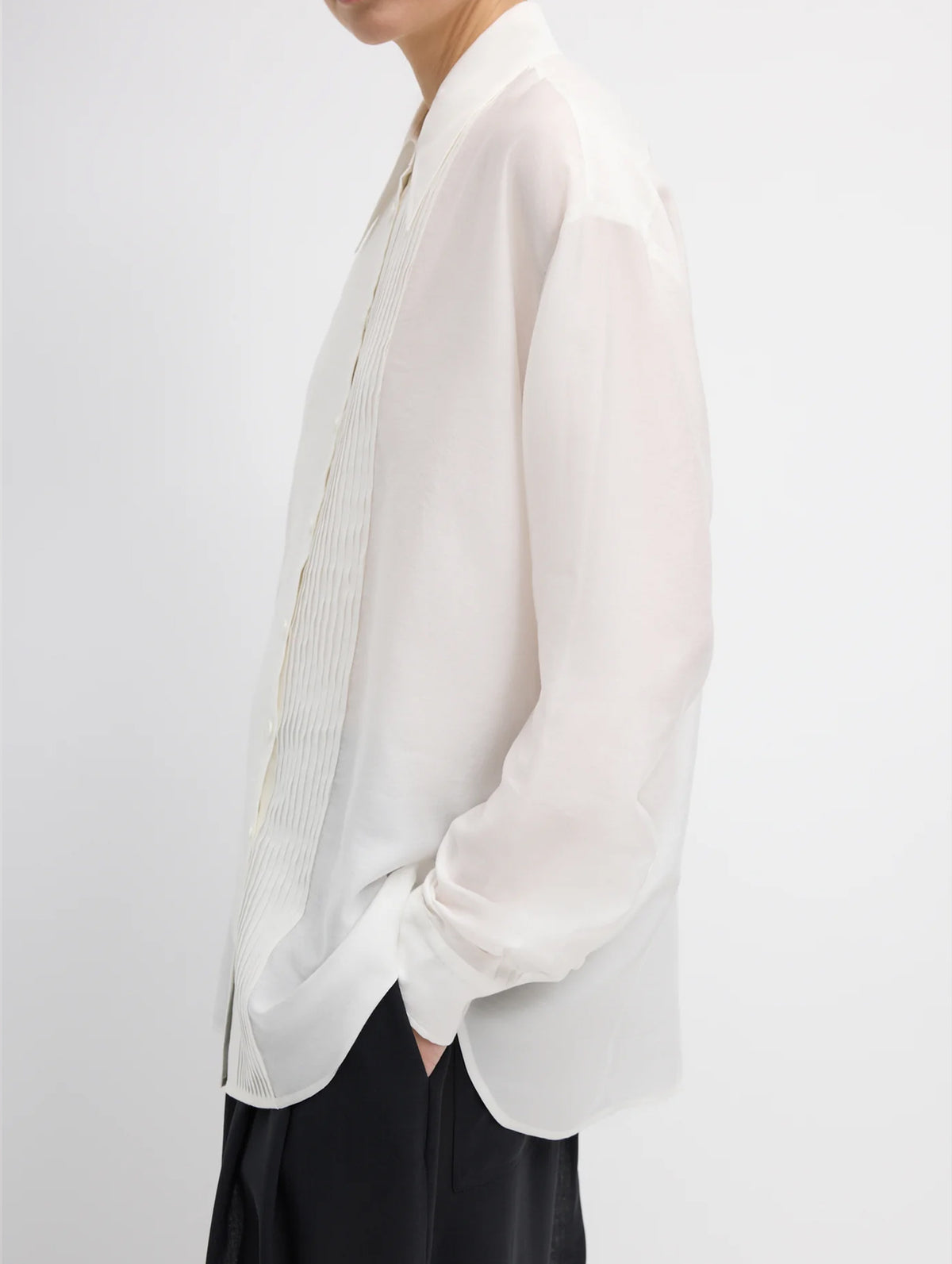 Silk Voile Easy Pintucked Shirt in Ivory