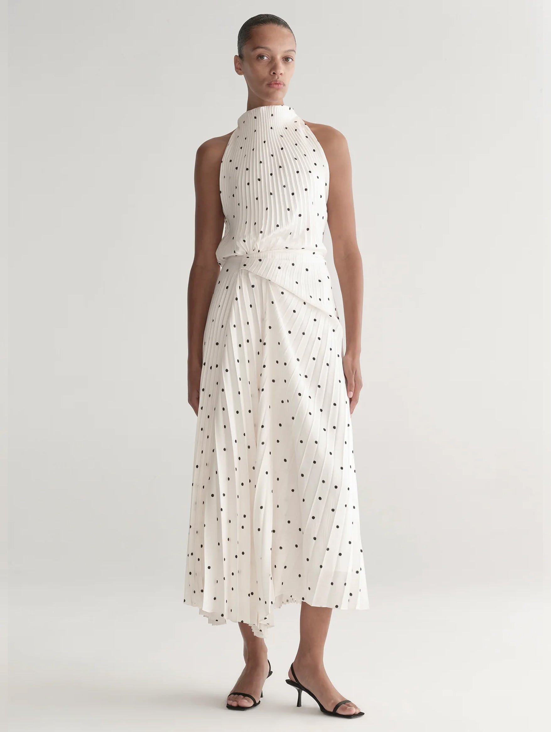 Simona Pleated Dress in Cream and Black