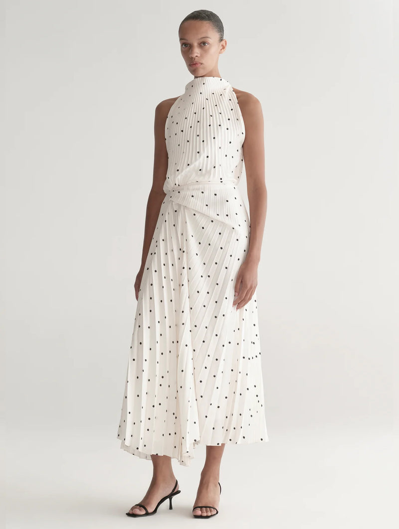 Simona Pleated Dress in Cream and Black