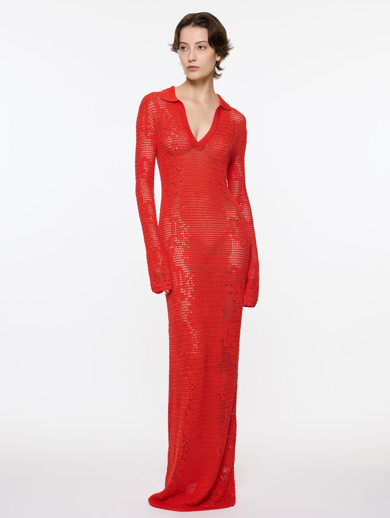 Snakeskin Crochet Dress in Red