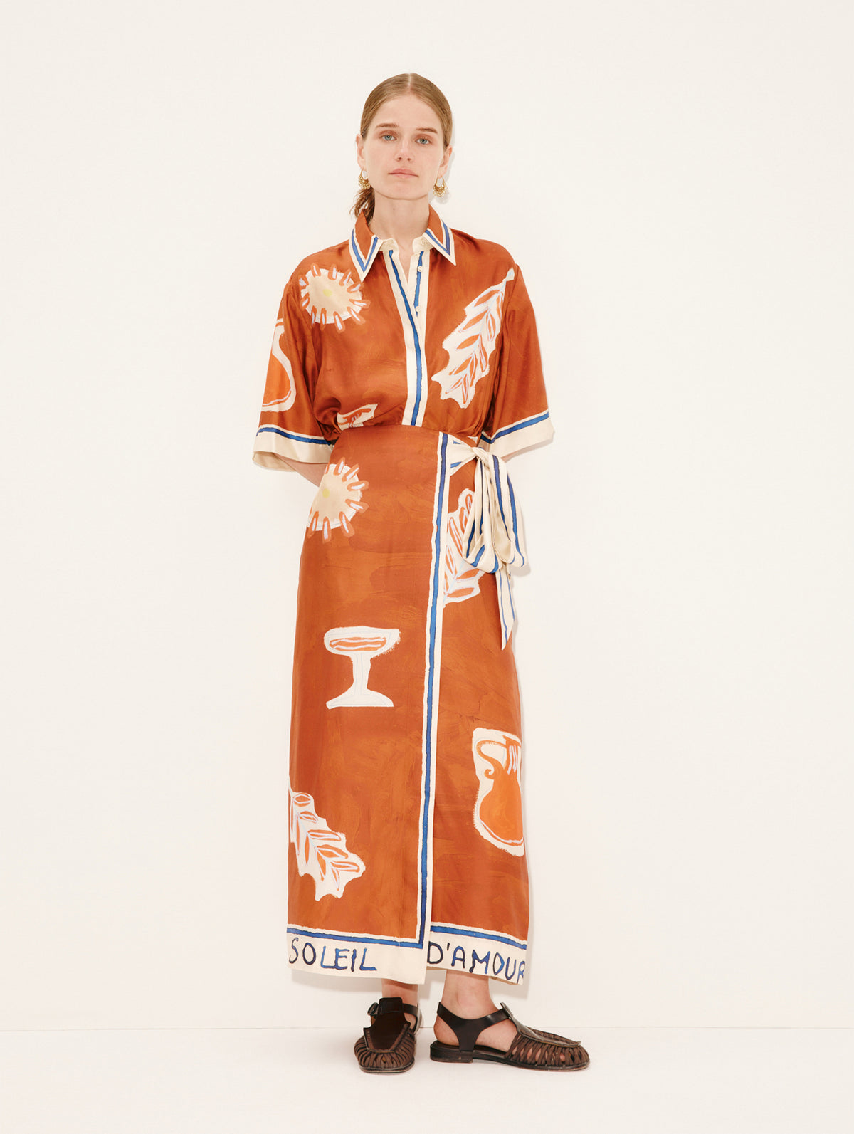 Soleil D'Amour Silk Sarong Skirt in Rust