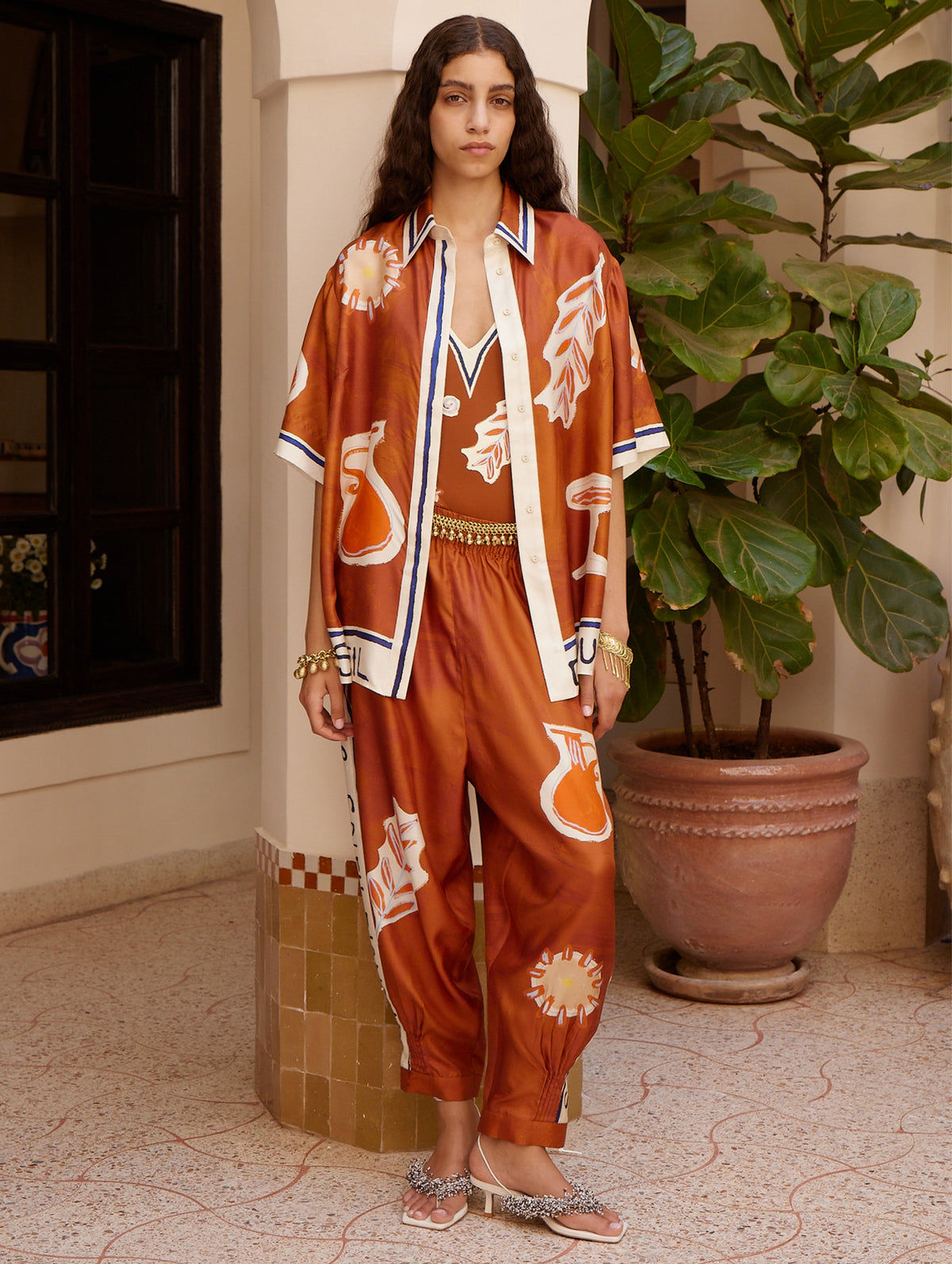 Soleil D'Amour Silk Shirt in Rust