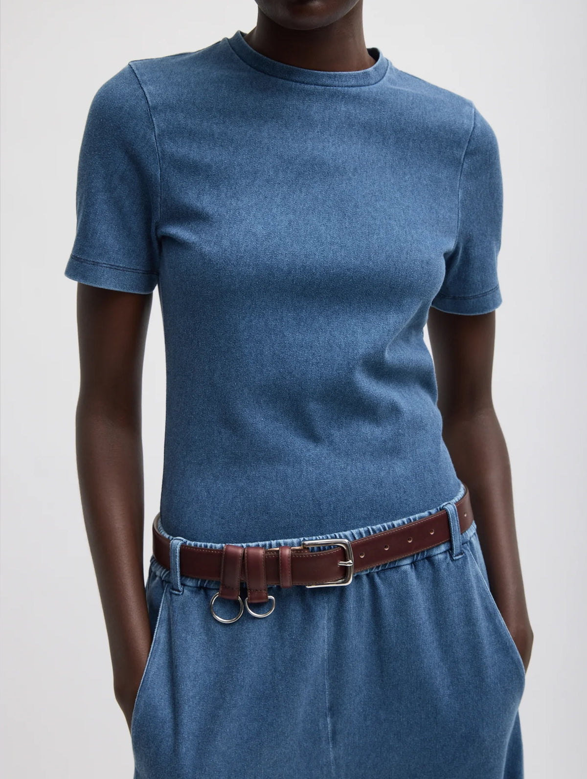 Stretch Denim Baby Tee in Classic Wash