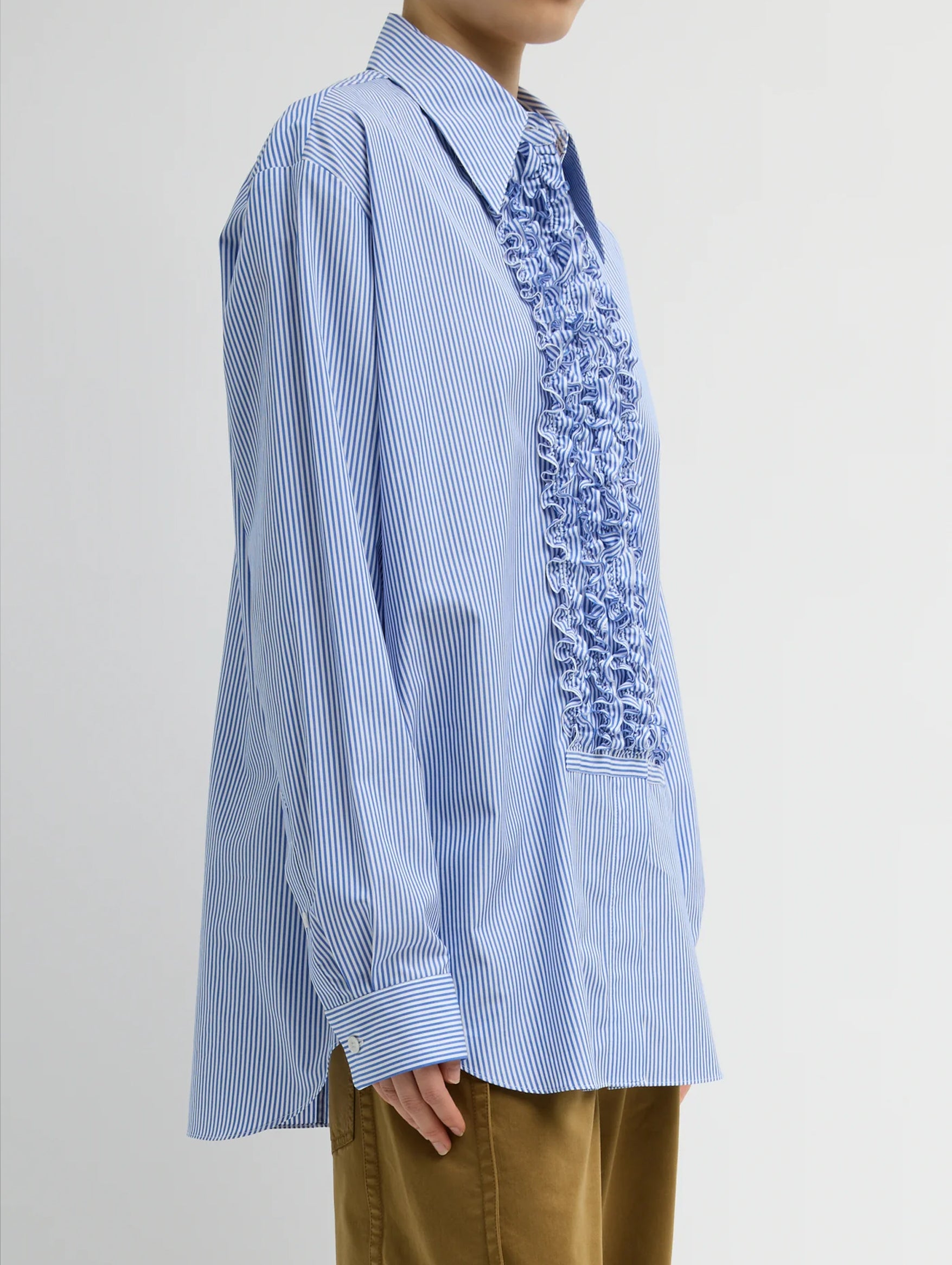 Striped Shirting Easy Tuxedo Shirt in Blue Multi