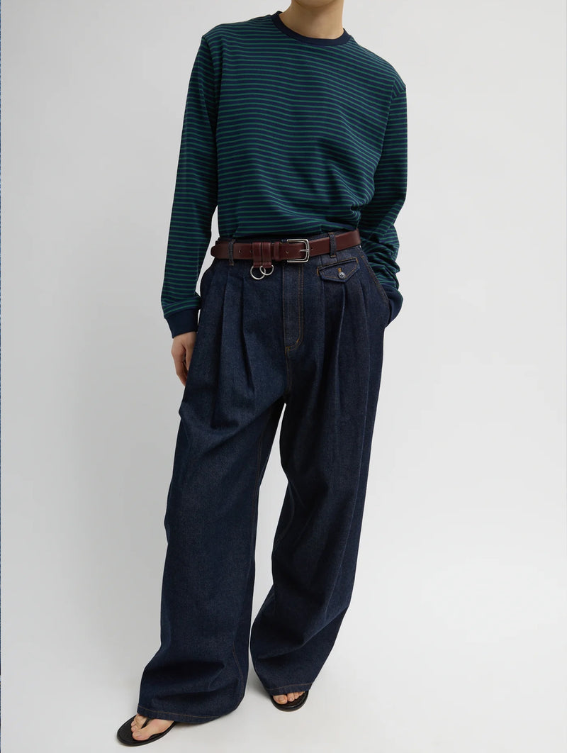 Triple Pleat Jean in Indigo