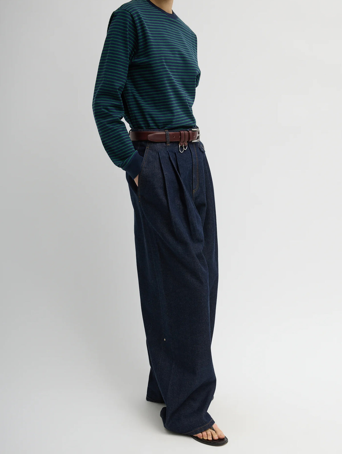 Triple Pleat Jean in Indigo