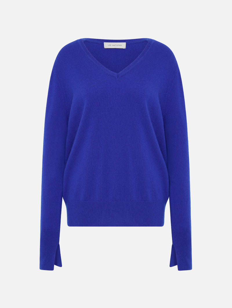 Cashmere V Neck Sweater in Cobalt