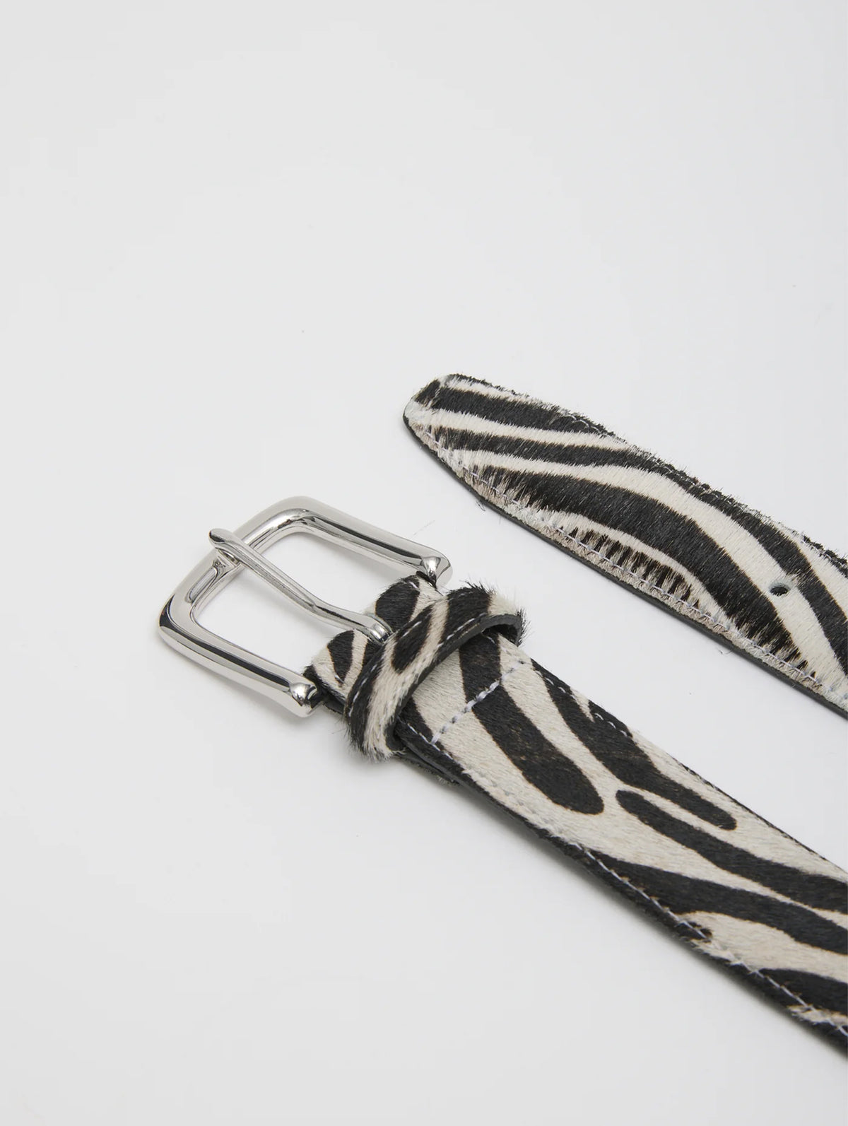Classic Pony Hair Leather Belt In Zebra