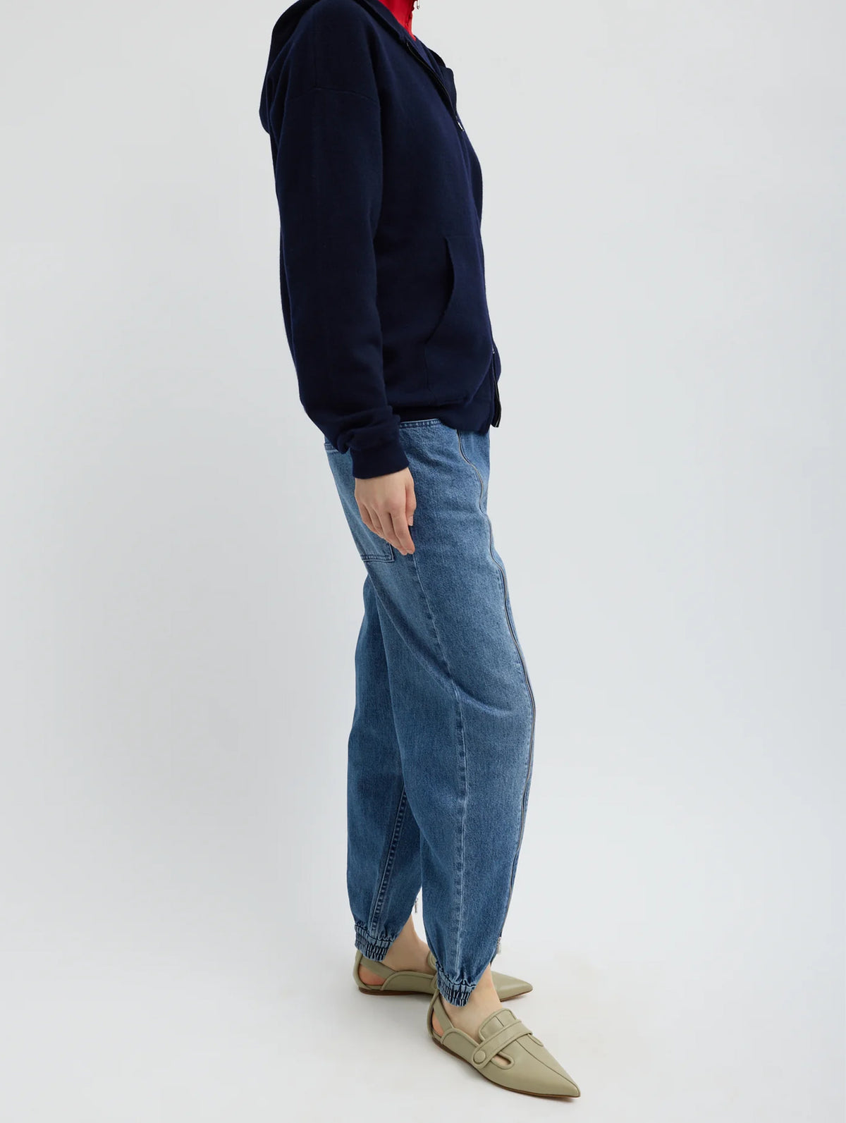 Zippered Denim Regular Jogger in Classic Blue