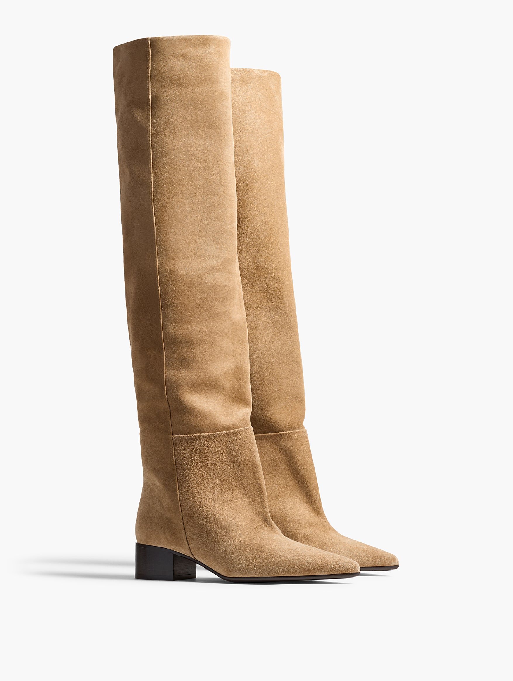 Andee Slouchy Knee-High Boot in Taupe Suede