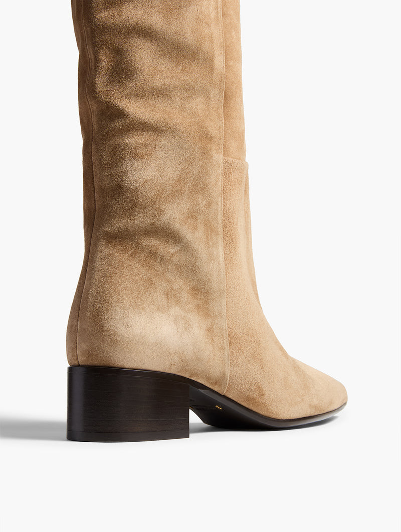 Andee Slouchy Knee-High Boot in Taupe Suede