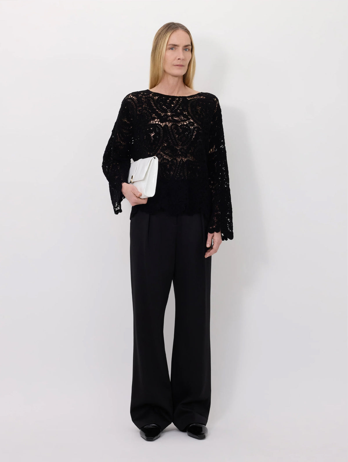 Arold Velvet Silk Crochet Sweater in Black