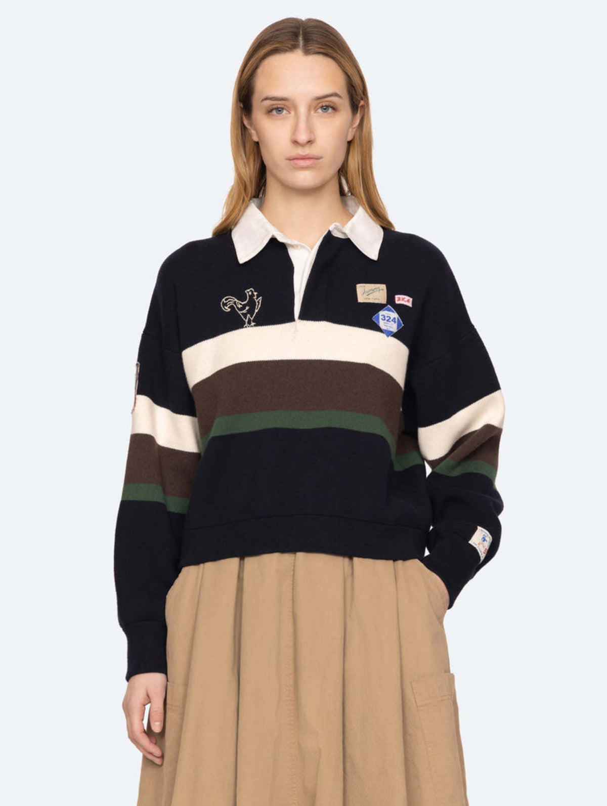 Arther Varsity Knit Rugby Shirt in Navy