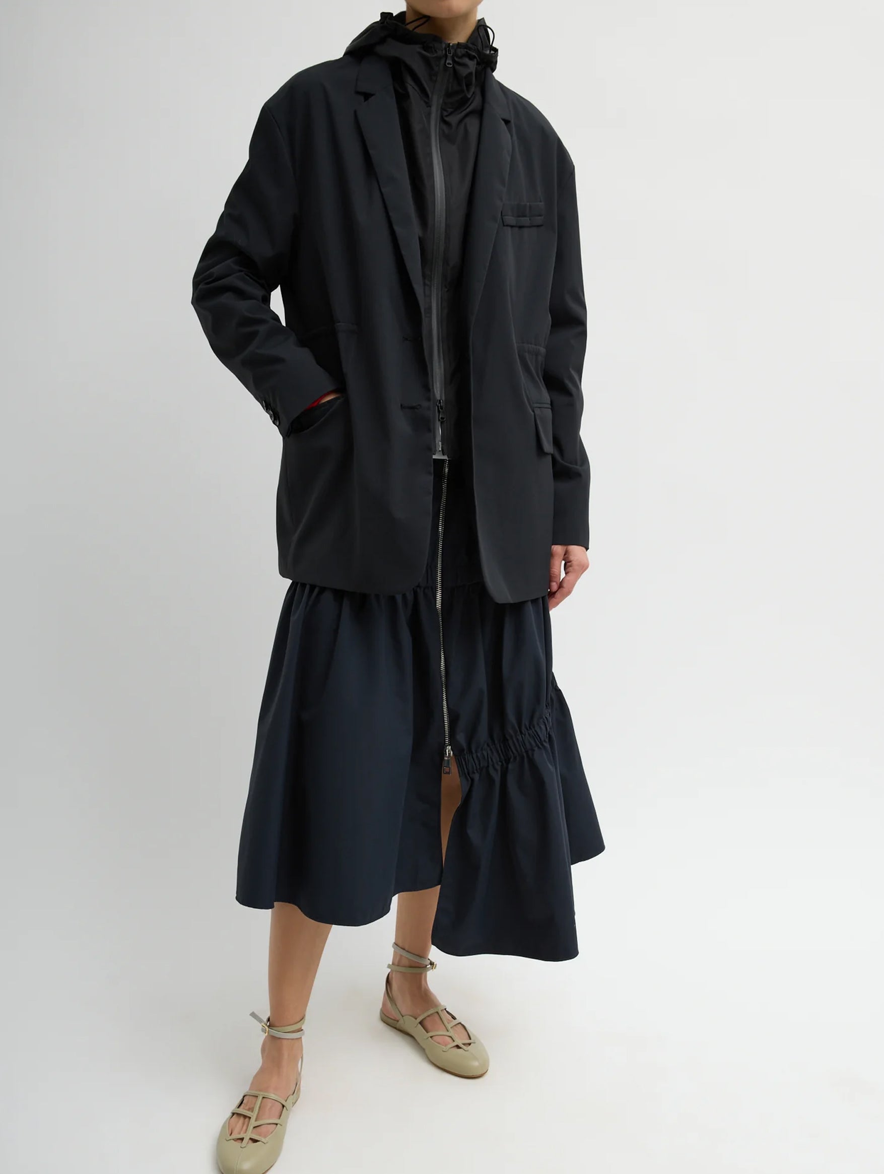 Tech Suiting Anorak Blazer With Zip Off Vest in Black