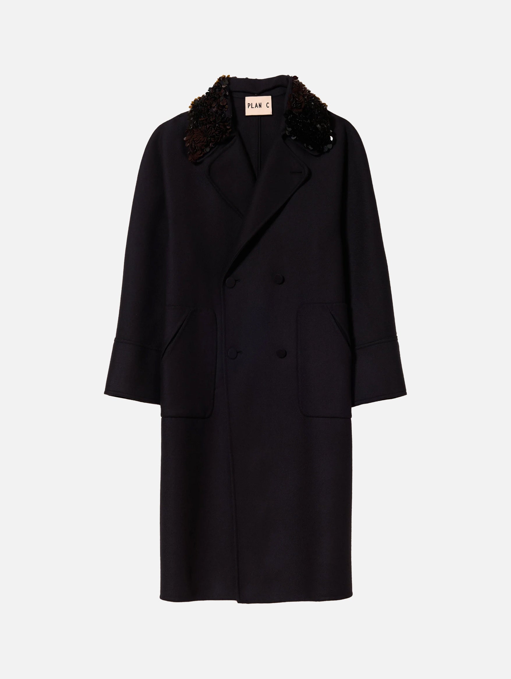 Double Breasted Wool Coat in Blue Black