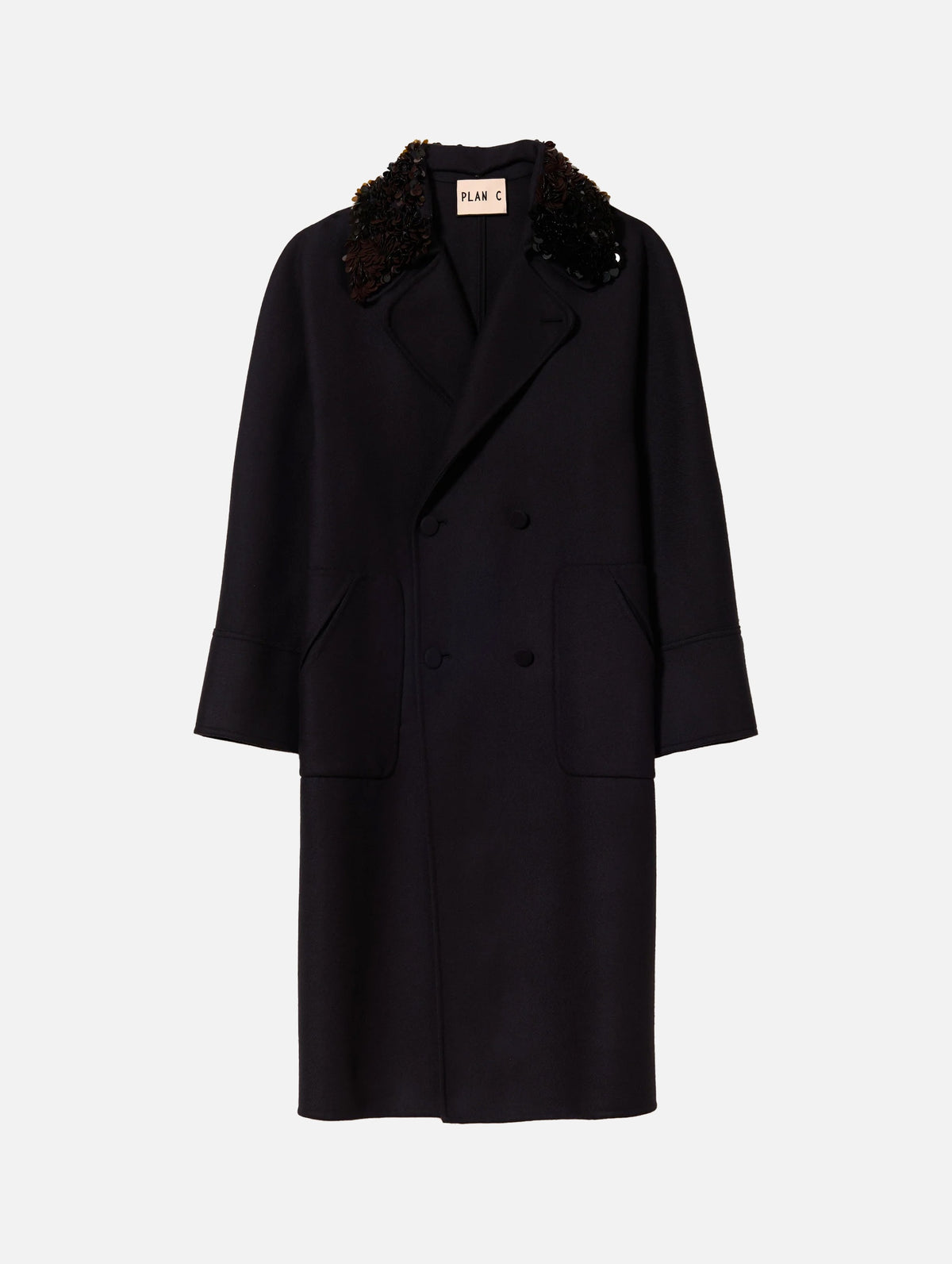 Double Breasted Wool Coat in Blue Black